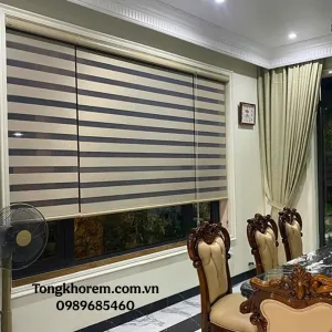Rèm cầu vồng màu kem Hàn Quốc Honest lắp phòng khách